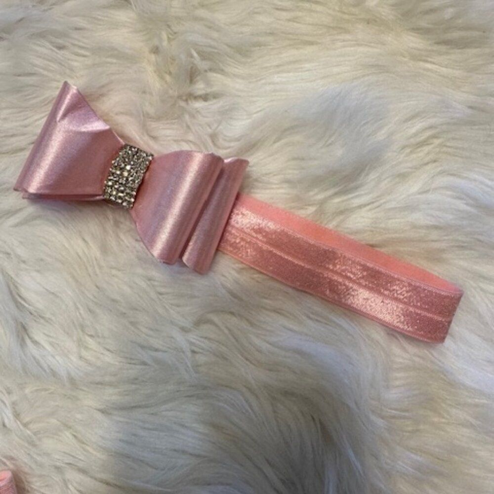 Light Pink 3 1/2" Double Stacked Bow Tie on FOE Headband   7837  Handmade NWT